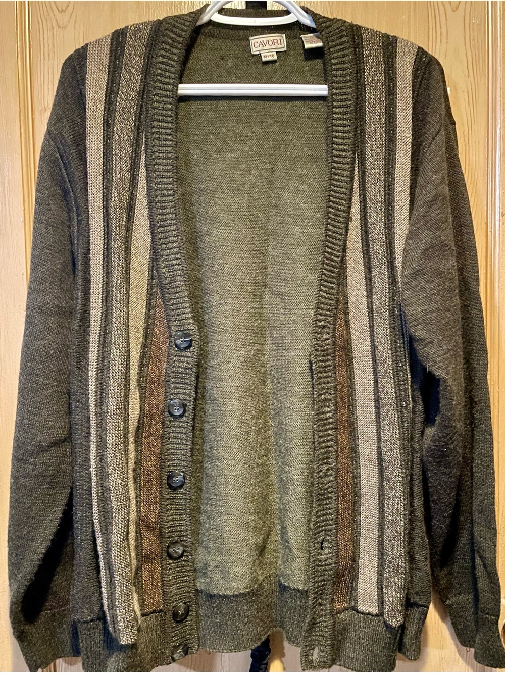 VTG 90s CAVORI Brown Striped Knit Cardigan Sweater XL Grandpacore